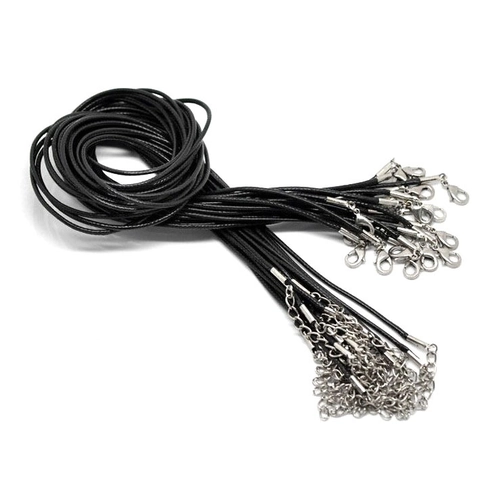 Black Waxed Cord Necklace With Adjustable Lobster Clasp Alloy Fittings PU Leather Braided Rope For DIY Jewelry Making Pendants