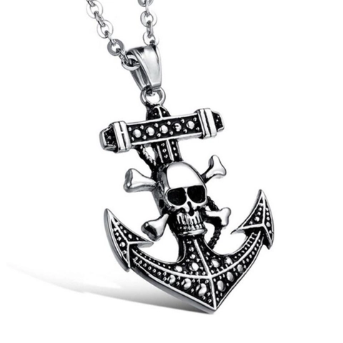 Collana con Pendente a Forma di Ancora e Teschio in Lega Vintage Punk per Uomo Stile Nautico Gotico Catena a Croce in Argento Antico Gioielli