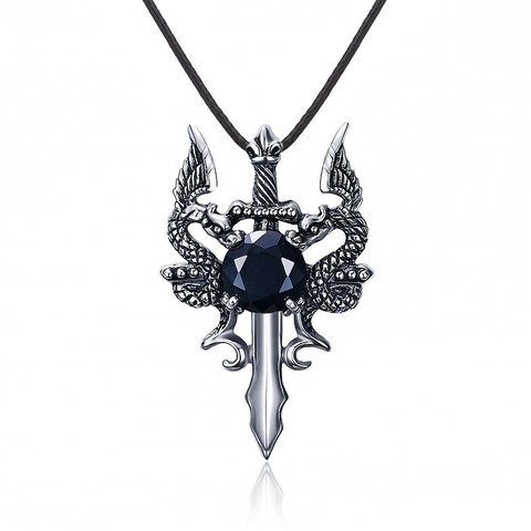 Vintage Gothic Dragon Sword Pendant Necklace For Men Women Retro Alloy Rhinestone Heart Skull Cross Flame Punk Jewelry Gift