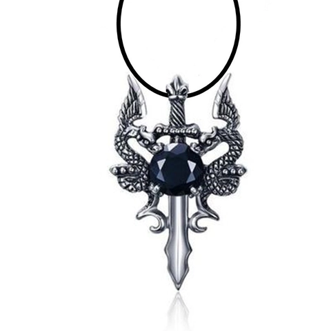 Vintage Gothic Dragon Sword Pendant Necklace For Men Women Retro Alloy Rhinestone Heart Skull Cross Flame Punk Jewelry Gift
