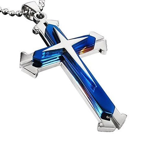 Collar con Colgante de Cruz Multicapa Retro para Hombre Mujer Aleación Cadena de Bolas Azul Negro Oro Plata Joyería Hip Hop