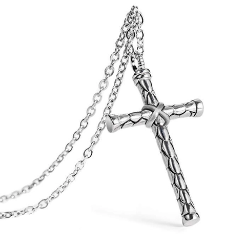 Collar Con Colgante De Cruz De Aleación Vintage En Plata Con Textura Tejida Joyería Estilo Religioso Industrial Unisex