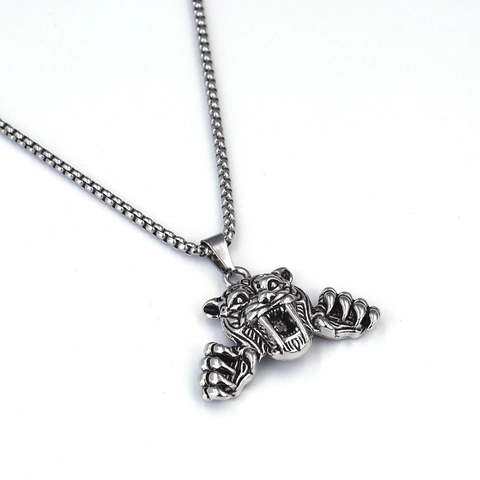 Collar con Colgante de Cabeza de Tigre de Aleación Vintage para Hombres Mujeres Diseño de Tigre Rugiente Joyería Punk Hip Hop Regalo Plata Oro