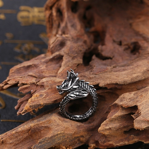 Vintage Retro Dragon Open Ring For Men Women Punk Gothic Metal Dragon Scale Adjustable Jewelry Domineering Finger Ring