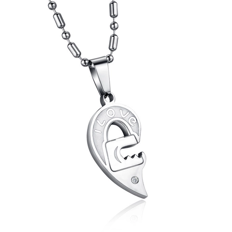Collar con Colgante de Rompecabezas de Corazón Llave y Cerradura para Parejas Grabado I Love You Acero Inoxidable Joyería Regalo