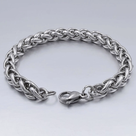 Bracelet Chaîne de Blé en Acier Inoxydable Minimaliste pour Hommes Femmes Bijoux Maillons Tissés Style Punk Poli