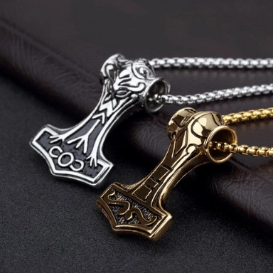 Collana con Pendente Martello di Thor Vichingo Norreno Mjölnir in Acciaio Inossidabile Lega Gioielli Punk Rock per Uomo Donna Vintage Rune