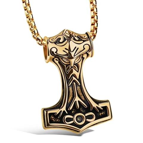 Collana con Pendente Martello di Thor Vichingo Norreno Mjölnir in Acciaio Inossidabile Lega Gioielli Punk Rock per Uomo Donna Vintage Rune