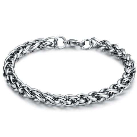 Bracelet Chaîne de Blé en Acier Inoxydable Minimaliste pour Hommes Femmes Bijoux Maillons Tissés Style Punk Poli