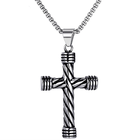 Collier Pendentif Croix Torsadée en Alliage d'Acier Inoxydable Hiphop Chaîne Box Style Industriel Vintage Bijoux Streetwear Homme Femme