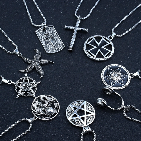 Collana con Pendente in Acciaio Inossidabile Vintage per Uomo Donna Punk Gotico Lega Drago Croce Martello di Thor Gioielli