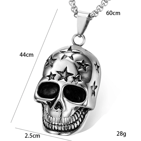 Gothic Punk Skull Star Pendant Necklace For Men Women Hip Hop Titanium Steel Box Chain Gold Silver Stainless Steel Jewelry