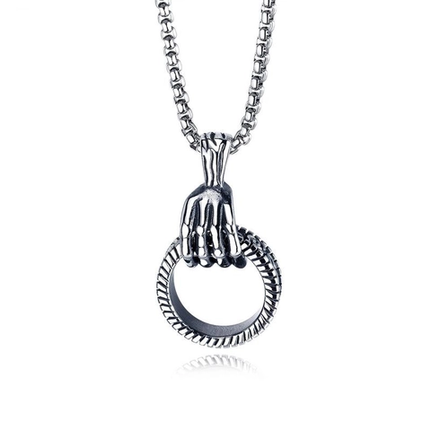 Hip Hop Titanium Steel Necklace For Men Vintage Gothic Skeleton Hand Wolf Head Arrow Cross Bat Pendant Necklace Streetwear Jewelry