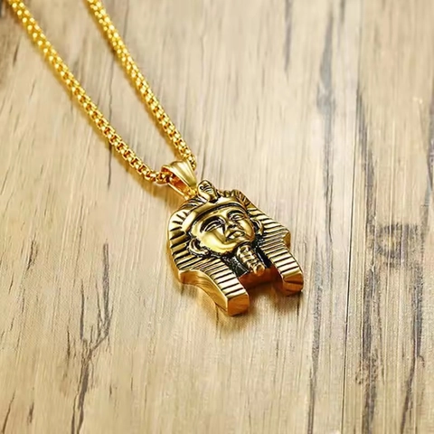 Vintage Ancient Egyptian Pharaoh Tutankhamun Head Pendant Necklace For Men Women Hip Hop Stainless Steel Alloy Jewelry
