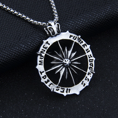 Vintage Hip Hop Sun Starburst Compass Pendant Necklace Stainless Steel Alloy Hollow Box Chain Streetwear Punk Jewelry For Men Women