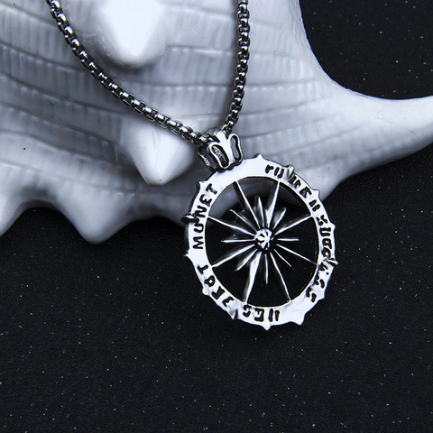 Vintage Hip Hop Sun Starburst Compass Pendant Necklace Stainless Steel Alloy Hollow Box Chain Streetwear Punk Jewelry For Men Women