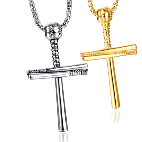 Collier Croix Baseball Acier Inoxydable Pendentif Batte De Baseball Bijoux Sportifs Religieux Vintage Hommes Femmes