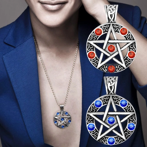 Vintage Alloy Pentagram Celtic Knot Pendant Necklace With Rhinestone Zirconia Stainless Steel Chain Gothic Jewelry Unisex Gift