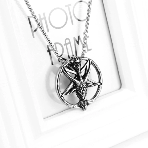 Vintage Gothic Baphomet Pentagram Pendant Necklace Stainless Steel Chain Oxidized Religious Jewelry For Men Women