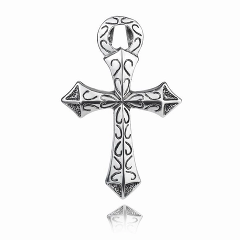 Gothic Cross Pendant Necklace For Men Women Stainless Steel Alloy Engraved Scroll Relief Retro Hip Hop Punk Streetwear Jewelry