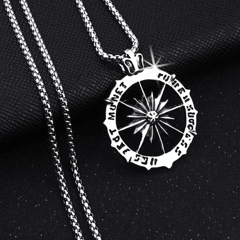 Hip Hop Sun God Starburst Pendant Necklace For Men Alloy Rhinestone Engraved Money Success Retro Compass Jewelry Necklace