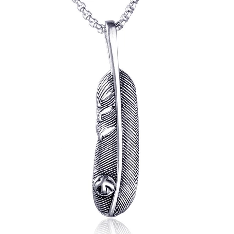 Vintage Legering Veer Hanger Halsketting Met Roestvrijstalen Box Ketting Retro Etnische Stijl Sieraden Voor Heren En Dames Streetwear