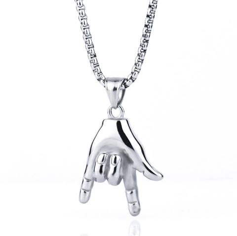 Collana con Pendente Gesto in Acciaio al Titanio Punk per Uomo Donna Hip Hop Catena Veneziana Cuore Dito OK Rock Segno Pace