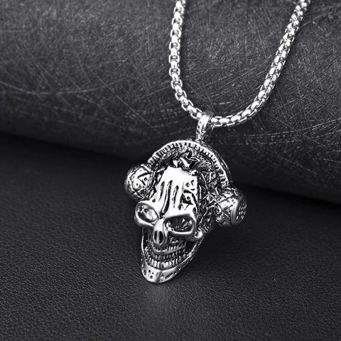 Punk Schedel Ketting Met Koptelefoon Hanger Roestvrijstalen Ketting Voor Heren Rock Retro Zilveren Sieraden Accessoire