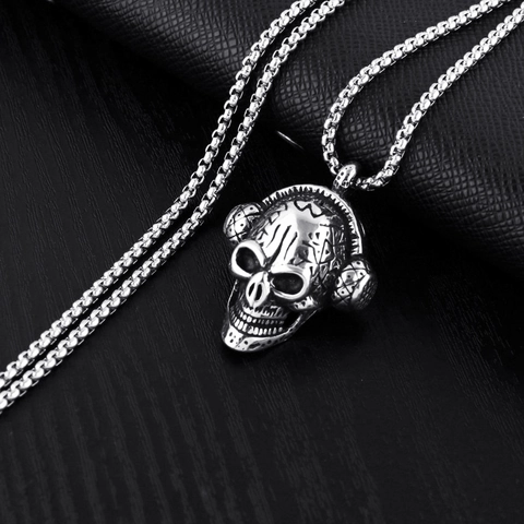 Punk Schedel Ketting Met Koptelefoon Hanger Roestvrijstalen Ketting Voor Heren Rock Retro Zilveren Sieraden Accessoire