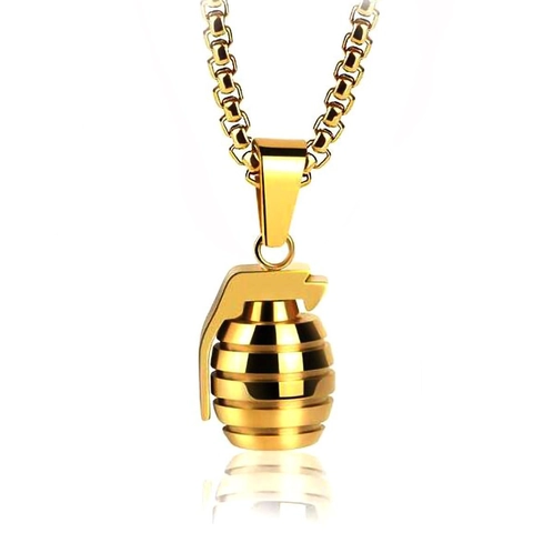 Punk Men Hand Grenade Pendant Necklace Alloy Box Chain Hip Hop Jewelry Silver Gold Military Style Decorative Necklace For Party