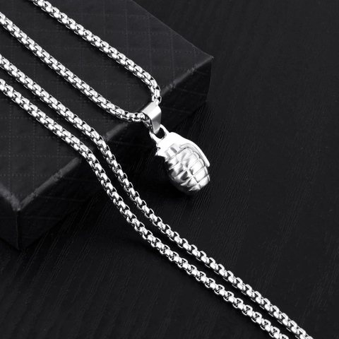 Punk Men Hand Grenade Pendant Necklace Alloy Box Chain Hip Hop Jewelry Silver Gold Military Style Decorative Necklace For Party