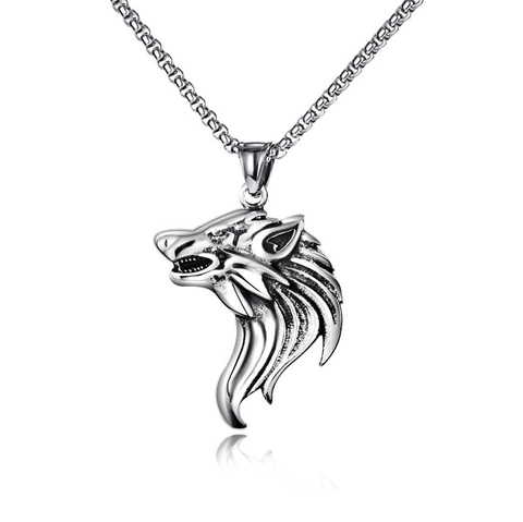 Retro Vikingo Collar Colgante Cabeza De Lobo Acero Inoxidable Cadena De Caja Para Hombre Hip Hop Gótico Joyería Tótem