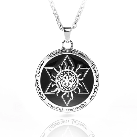 Vintage Legering Hexagram Runen Hanger Halsketting Voor Mannen Vrouwen Emaille Ronde Medaille Madeliefje Bloem Sieraden Cadeau Met 60cm Kruisketting