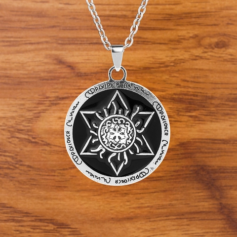 Vintage Legering Hexagram Runen Hanger Halsketting Voor Mannen Vrouwen Emaille Ronde Medaille Madeliefje Bloem Sieraden Cadeau Met 60cm Kruisketting