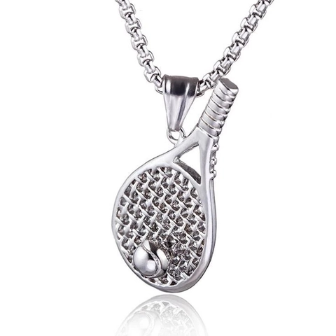 Collana con Pendente a Racchetta da Tennis in Acciaio Inossidabile Catena a Scatola in Stile Sportivo per Uomo Donna Gioielli