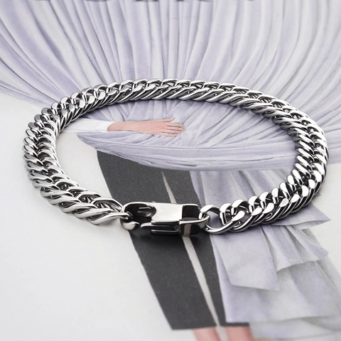 Bracelet Collier Chaîne Maille Gourmette en Acier Inoxydable 10mm pour Hommes Femmes Unisexe Punk Streetwear Bijoux Minimalistes