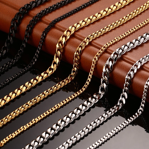 Stainless Steel Cuban Link Necklace Bracelet For Men Women Hip Hop Punk Curb Chain Gold Silver Black 3.5mm To 15mm Width Heavy Metal Streetwear Jewelry Accessory