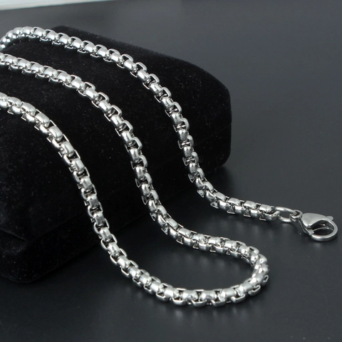Collar de Cadena de Perlas Cuadradas de Acero Inoxidable para Hombres T304 Cadena de Clavícula de Acero de Titanio Regalo de Joyería Punk Hip Hop
