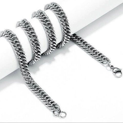 Hip Hop Stainless Steel Curb Chain Necklace For Men Women Streetwear Silver Cuban Link Chain Polished Heavy Metal Jewelry