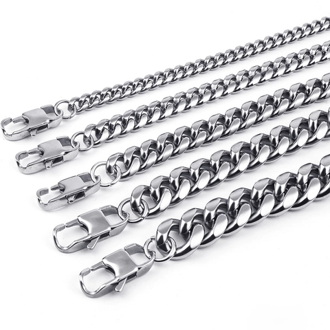 Punk Titanium Steel Cuban Link Chain Bracelet Necklace For Men Women Hip Hop Heavy Metal Jewelry Silver Color Gift