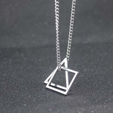 Minimalistische Geometrische Ineinandergreifende Dreieck Quadrat Anhänger Kette Für Herren Damen Hip Hop Panzerkette Legierung Schmuck Geschenk