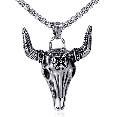 Colgante de Cráneo de Toro de Acero Inoxidable Solo Sin Cadena para Hombre Punk Gótico Biker Accesorio de Acero de Titanio