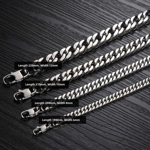 Men's Hip Hop Cuban Link Bracelet 316L Stainless Steel Heavy Curb Chain Bracelet Streetwear Fashion Jewelry For Men Silver