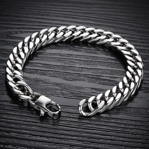 Men's Hip Hop Cuban Link Bracelet 316L Stainless Steel Heavy Curb Chain Bracelet Streetwear Fashion Jewelry For Men Silver