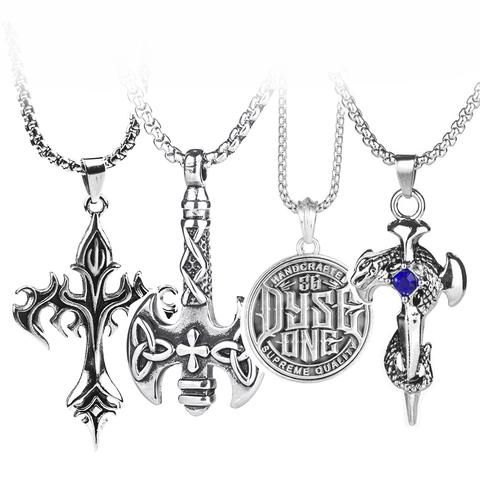 Punk Stainless Steel Pendant Necklace Men Women Vintage Gothic Skull Cross Anchor Eye Of Horus Pendant Box Chain Jewelry