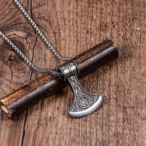 Vintage Wikinger Axt Anhänger Halskette Kolovrat Sonnenrad Nordischer Keltischer Knoten Edelstahl Schmuck Für Damen Herren