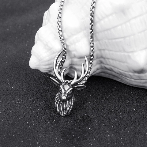 Vintage Stainless Steel Chain Alloy Pendant Necklace For Men Women Punk Hip Hop Deer Wolf Cross Guitar Dumbbell Anchor Jewelry