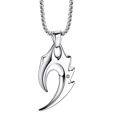 Collana con Pendente a Mezzaluna Punk in Acciaio Inossidabile Lega Strass Design a Fiamma Catena di Perle Artificiali Uomo Donna