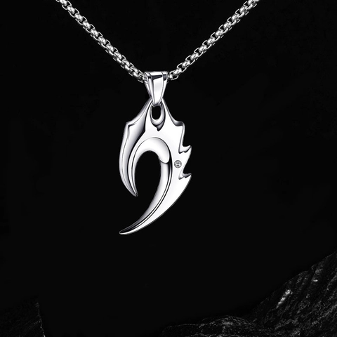 Collana con Pendente a Mezzaluna Punk in Acciaio Inossidabile Lega Strass Design a Fiamma Catena di Perle Artificiali Uomo Donna