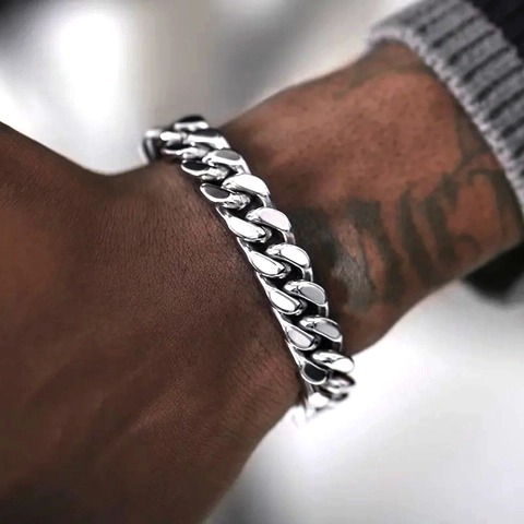 Punk Hip Hop Stainless Steel Cuban Link Chain Necklace Bracelet For Men Women Vintage Polished Curb Chain Silver Jewelry